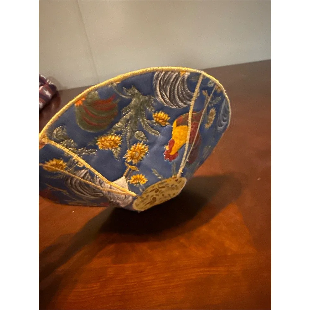 Set of 2 Vtg Quilted Fabric Bowl Cozies Country Farmhouse Rooster Paisley Blue